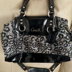 Coach Ashley Ocelot black and silver leopard bag